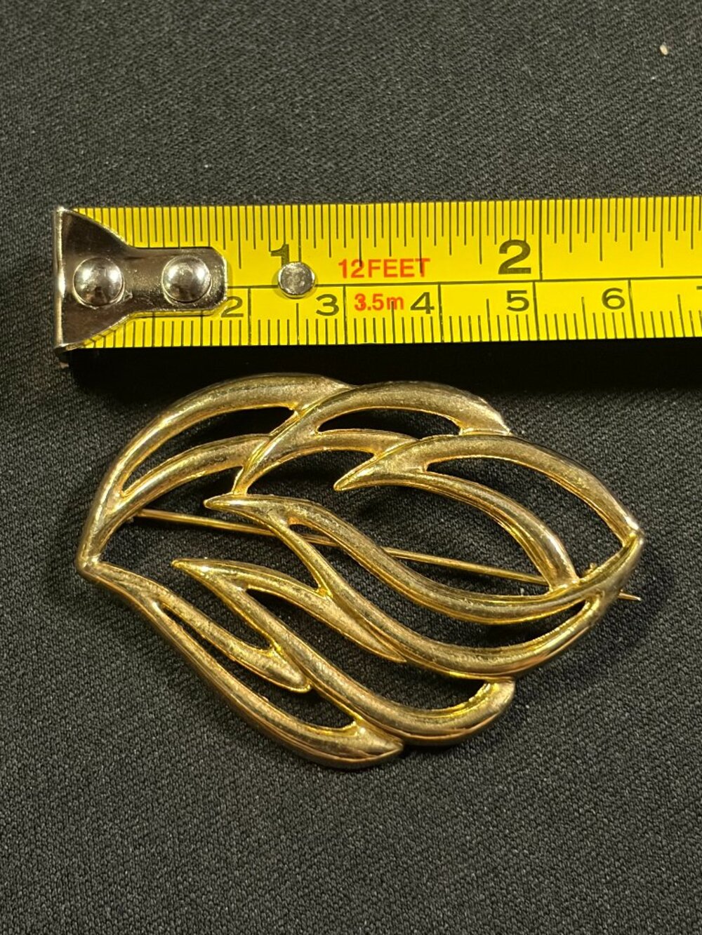 Vintage Gold Tone Abstract Leaf Brooch Statement Pin